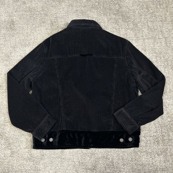 J Jill Corduroy Jacket Womens Medium Tall Velvet Trim Black Button Front Pockets - Picture 4 of 7